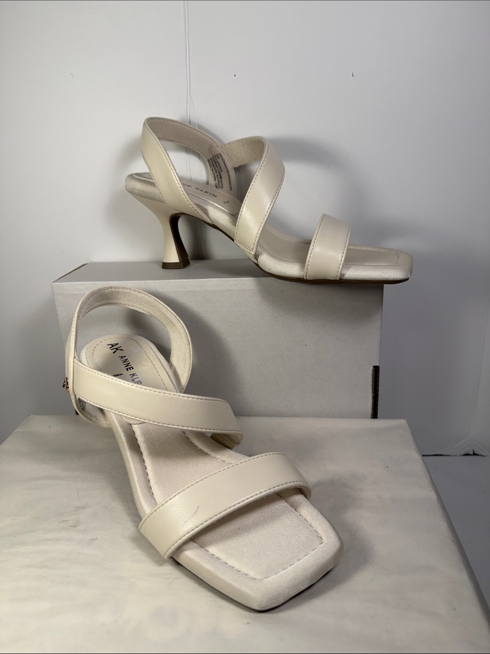 Anne Klein Cream Strappy Mid-Heel Sandals